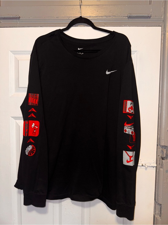 Nike Other - Nike Black Long-Sleeve Tee with Red Sleeve Graphics